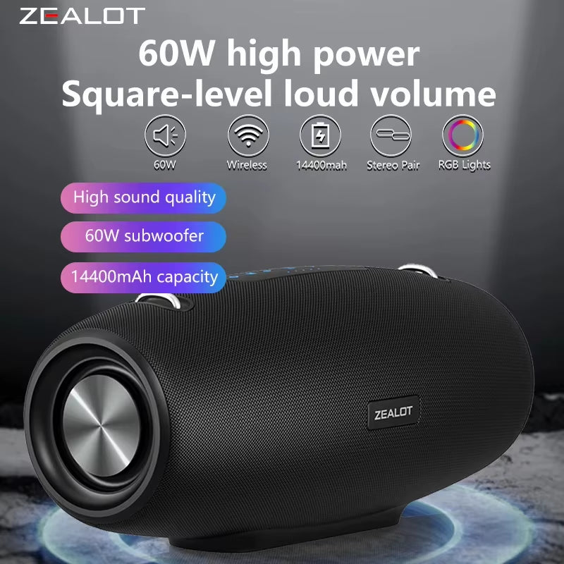 Waterproof Wireless Speaker with Shoulder Strap, Portable Design, Enhanced Stereo Sound and Deep Bass, 40 Hours Playtime