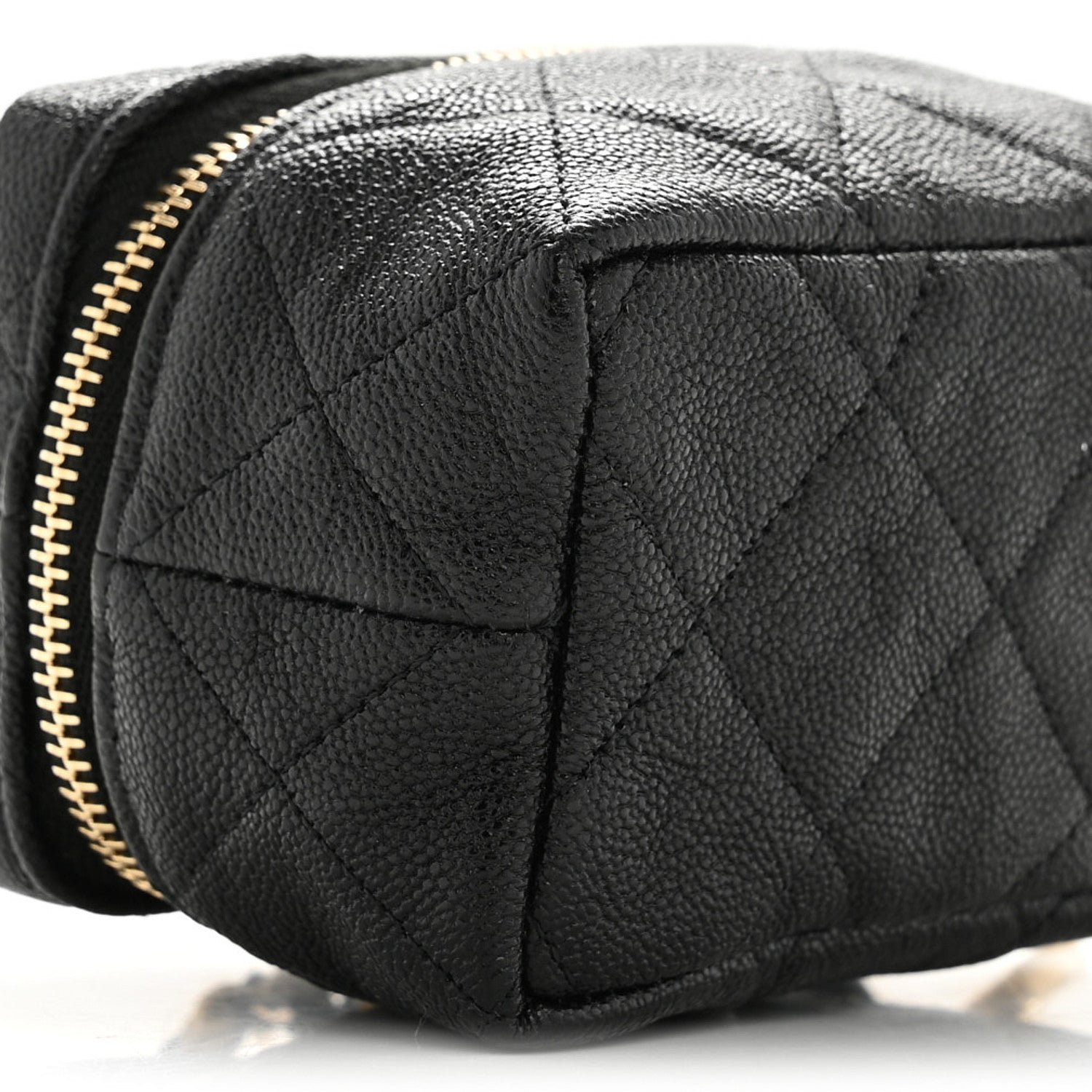 Caviar Quilted Mini Top Handle Vanity With Chain Black