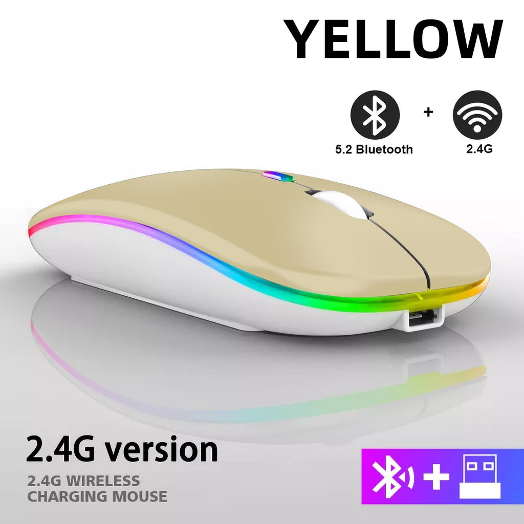 Rechargeable Bluetooth Wireless Mouse with 2.4GHz USB RGB 1600DPI Mouse for Computer Laptop Tablet PC Macbook Gaming Mouse Gamer- Dual Mode