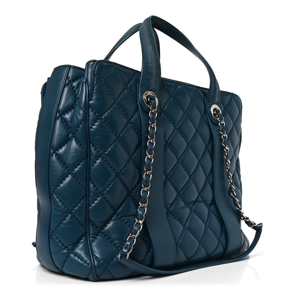 Lambskin Quilted Easy Carry Shopping Tote Blue