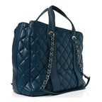 Lambskin Quilted Easy Carry Shopping Tote Blue