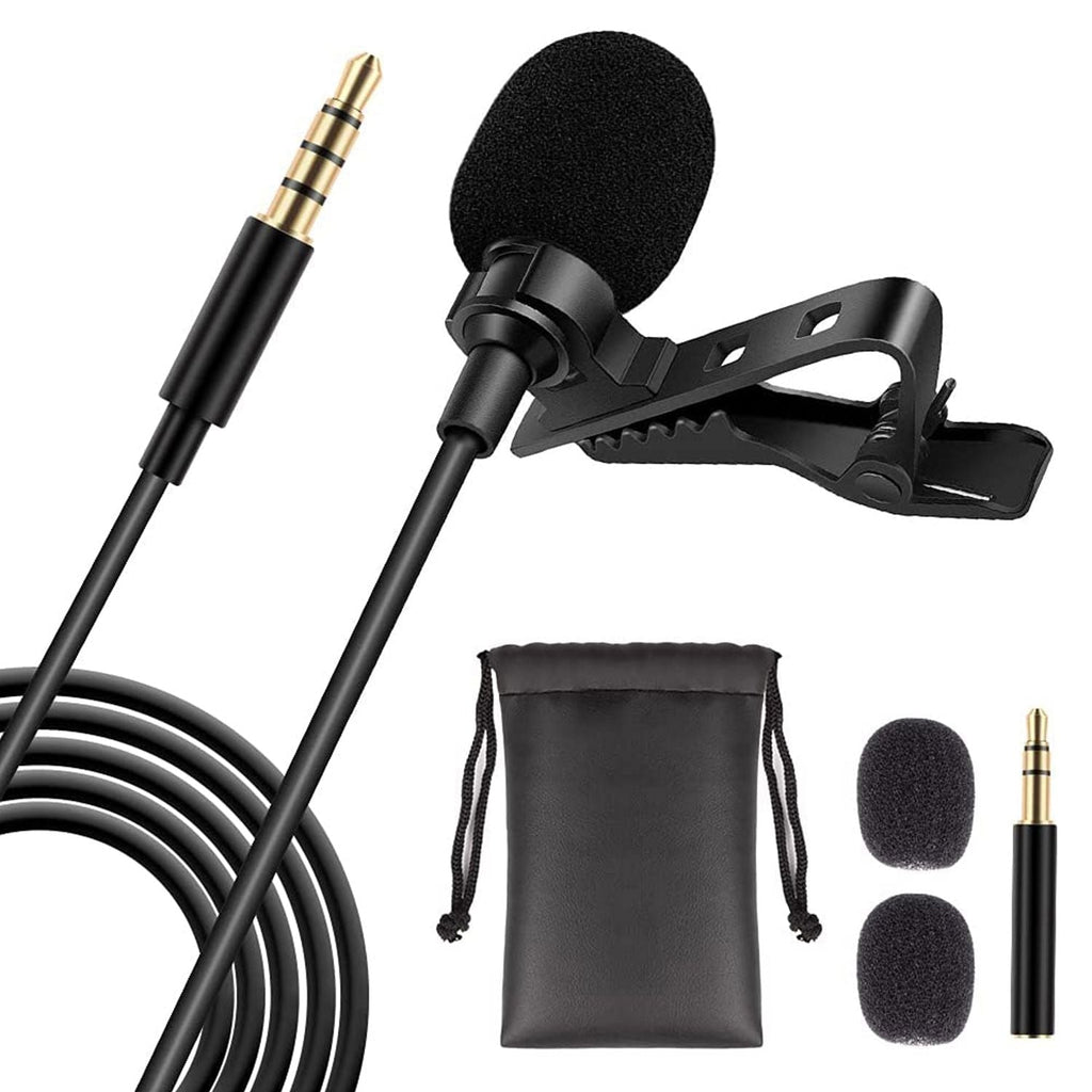 Professional Omnidirectional Lavalier Microphone 3.5mm Clip-On Lapel Mic for Smartphone DSLR Camera PC Interview Video Camcorders Audio Recorder CM Mob 2M