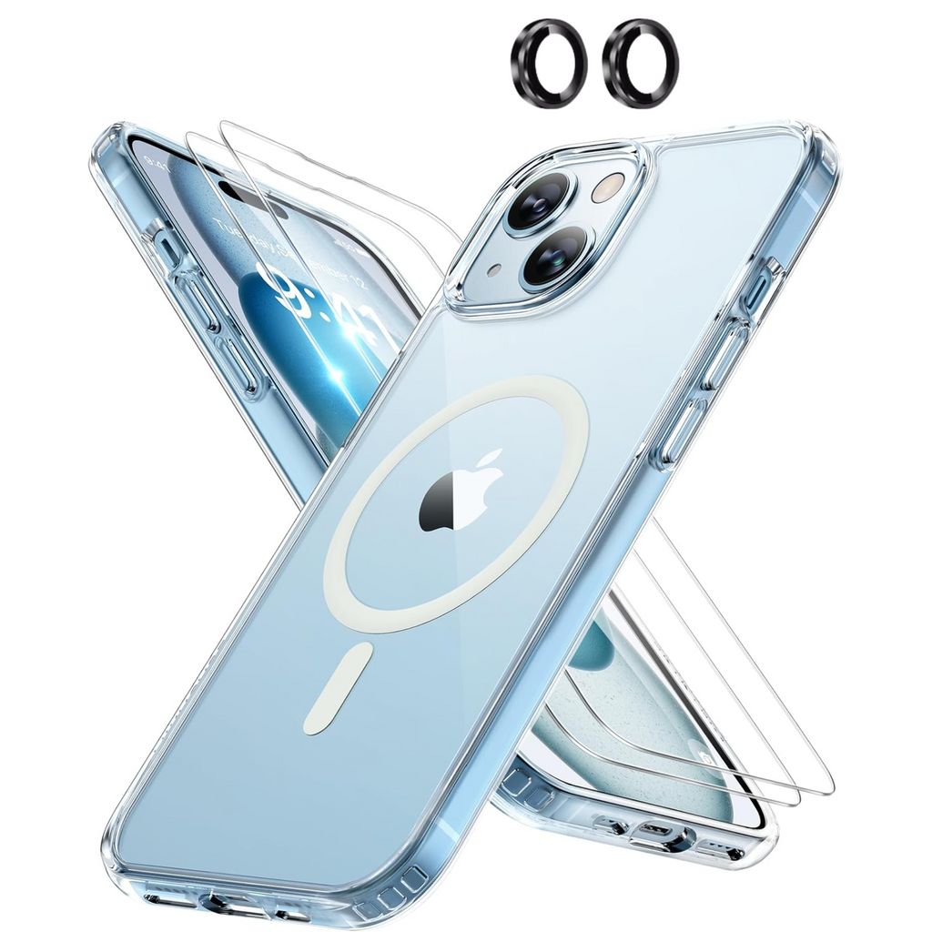Entronix Bundle Compatible with iPhone 15 - [Magnetic] Clear Case, 2 Clear Screen Protectors & 1 Metallic Camera Lens Protector
