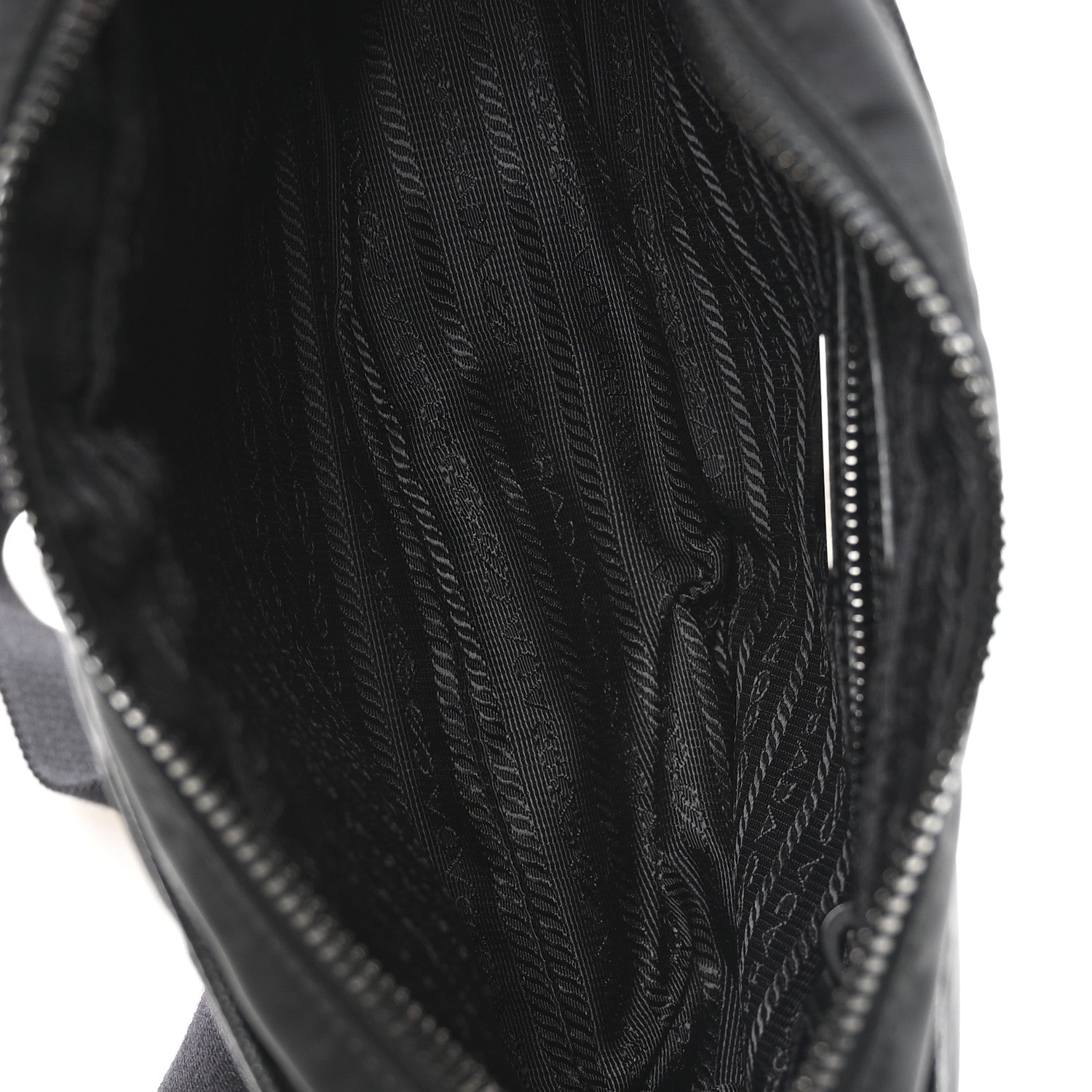 Re-Nylon Vela Saffiano Pocket Double Zip Shoulder Bag Black