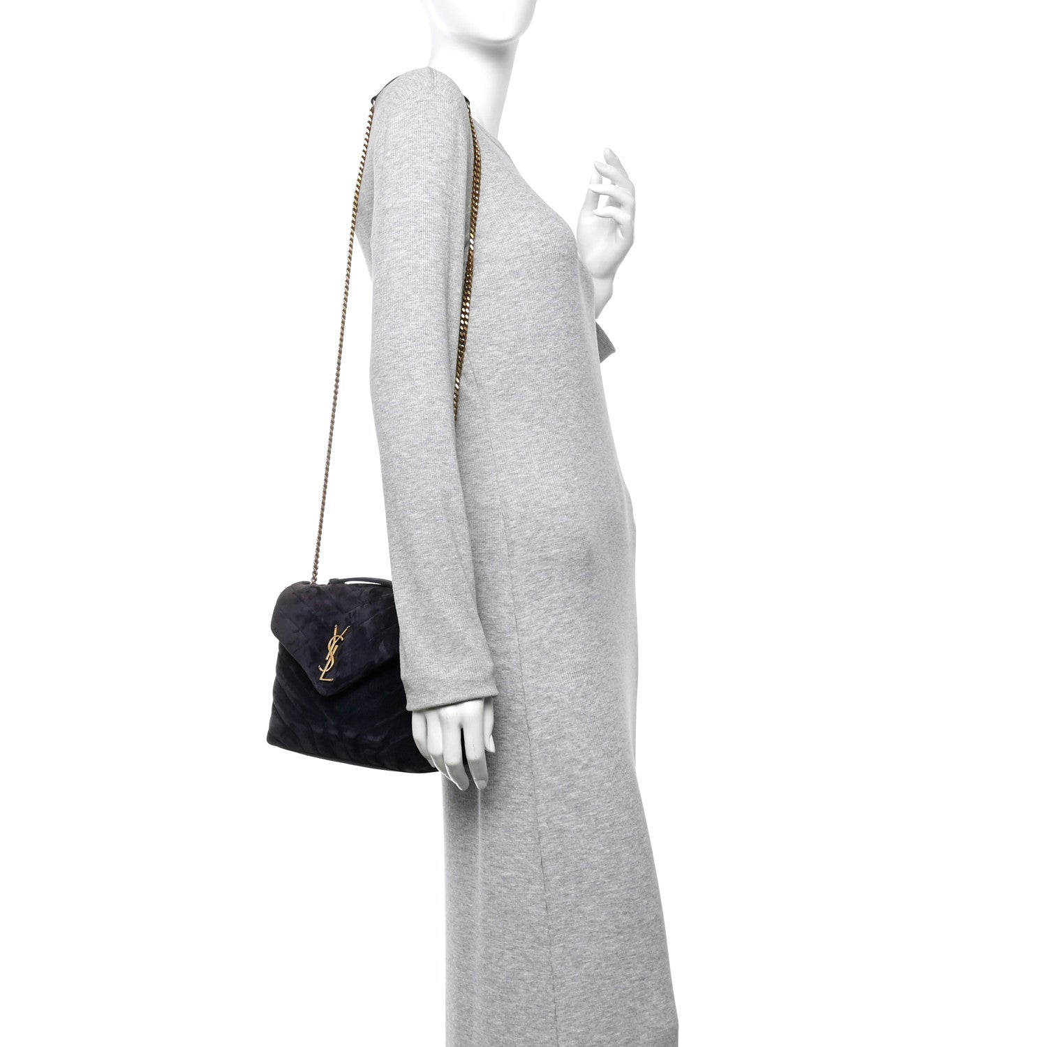 Suede Calfskin Y Quilted Monogram Small Loulou Chain Satchel Deep Marine