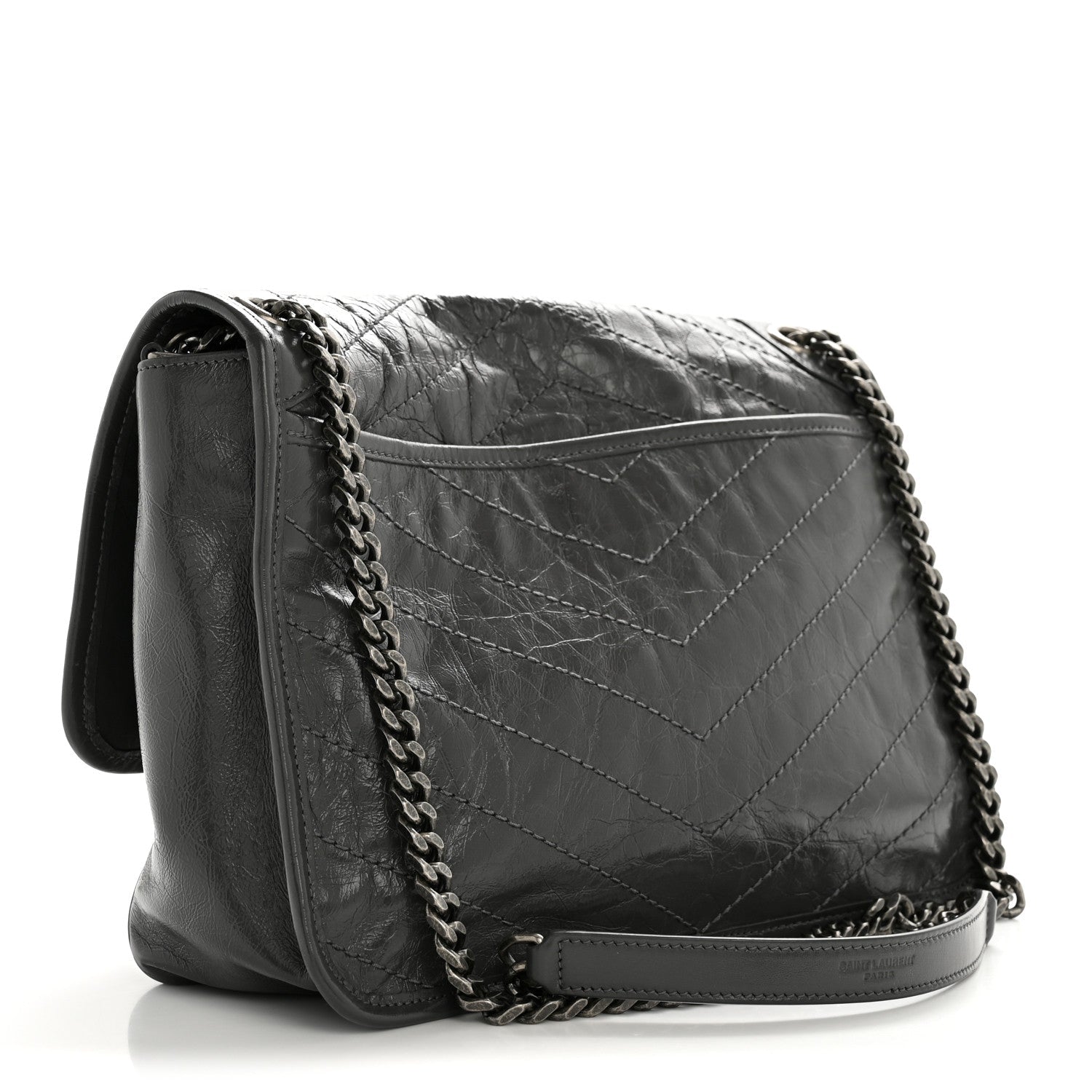 Crinkled Calfskin Matelasse Monogram Medium Niki Chain Satchel Storm