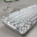 Typewriter Style Wired Mechanical Keyboard, 104 Keys Aesthetic Typewriter Keyboard with White Backlit, Anti-Ghosting, Blue Switch Wired Cute Keyboards-White