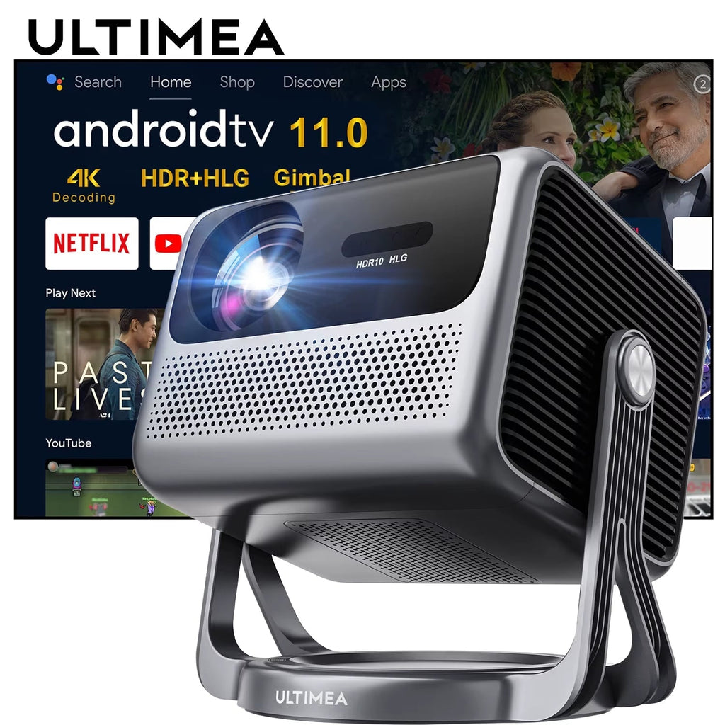 1080P Full HD Portable Projector with 4K Support, 90° Gimbal, Smart Android 11.0, 5G WiFi, and Bluetooth for Home Theater Use