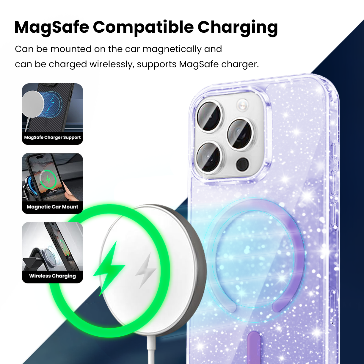 Entronix [Magnetic] Case Compatible with iPhone 15 Pro Max - [Hard Back] Glitter Color