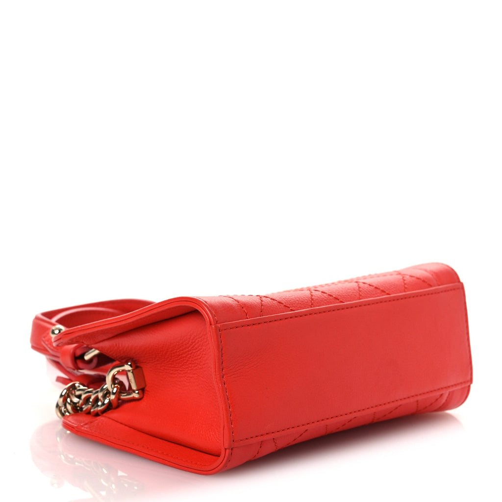 Grained Calfskin Stitched Mini Label Click Shopper Tote Red