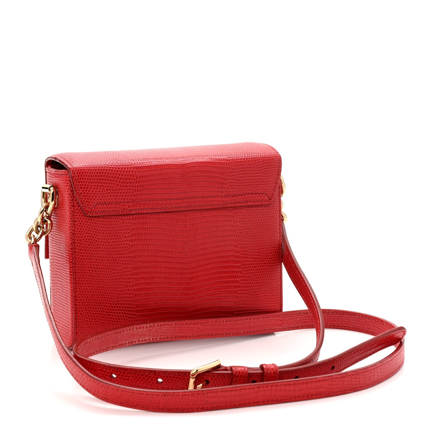 Lizard Embossed Crystal Embellished DG Millennials Mini Crossbody Bag Red