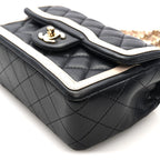 Shiny Lambskin Quilted Half Mini Flap Black Beige