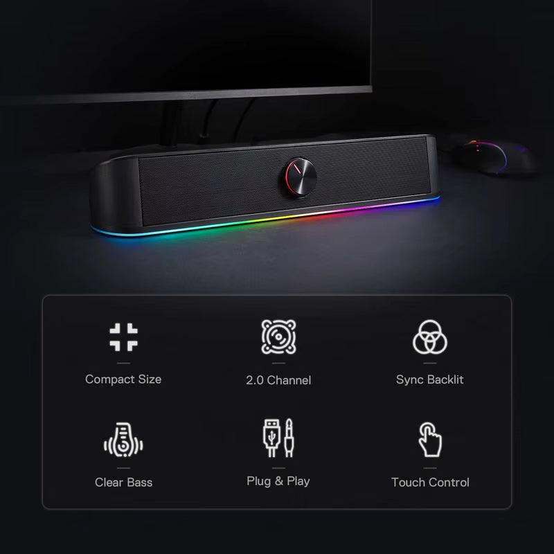 GS560 RGB USB Desktop Soundbar - 2.0 Channel Computer Speaker with Dynamic Audio-Light Sync Display