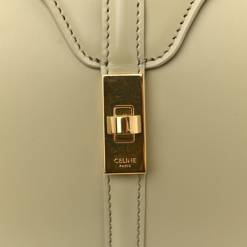 Satinated Calfskin Mini 16 Top Handle Bag Almond Green