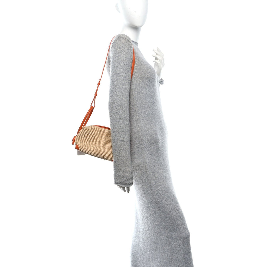 Raffia Calfskin Small Loop Top Handle Natural Burned Orange