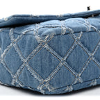 Frayed Denim Quilted Large Blue Chip Flap Blue