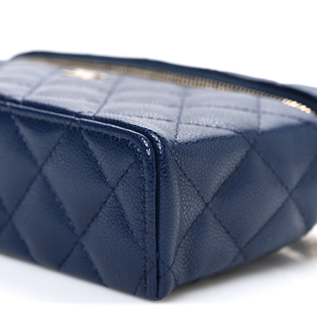 Caviar Quilted Top Handle Slim Vanity With Chain Navy