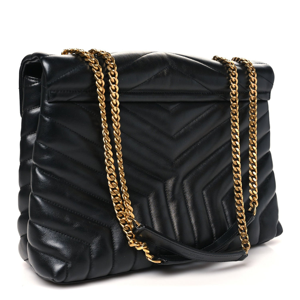 Calfskin Y Quilted Monogram Medium Loulou Chain Satchel Black