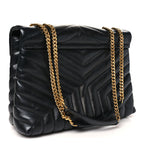 Calfskin Y Quilted Monogram Medium Loulou Chain Satchel Black