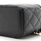 Lambskin Quilted Mini Pearl Crush Vanity Case With Chain Black