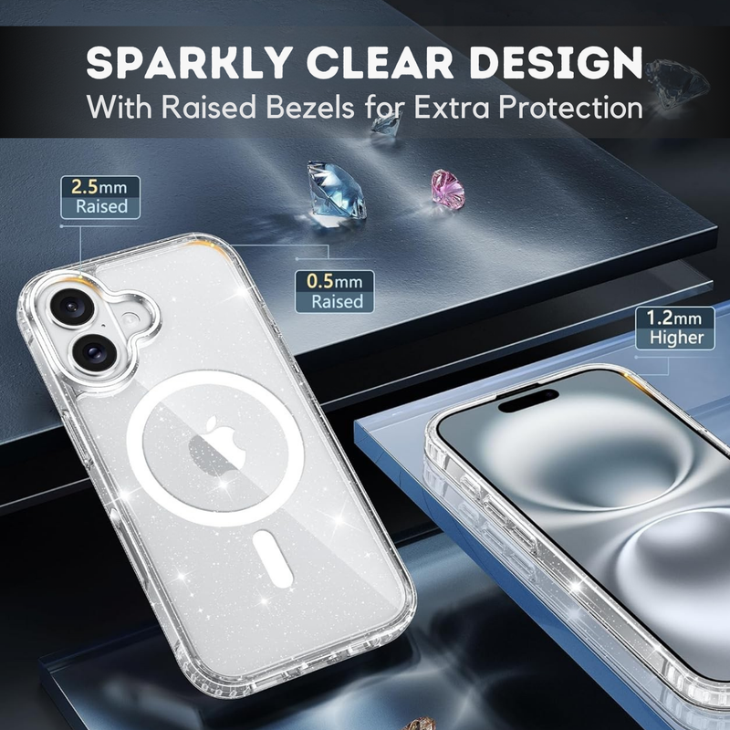 Entronix Bundle Compatible with iPhone 17 - [Magnetic] Glitter Clear Case, 1 Clear Screen Protector & 1 Camera Lens Protector