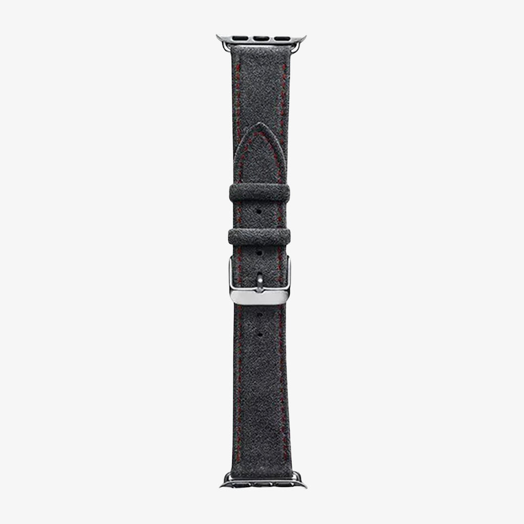 Alcantara Apple Watch Band With Buckle - Space Grey With Red Stitching - 38/40/41/42mm