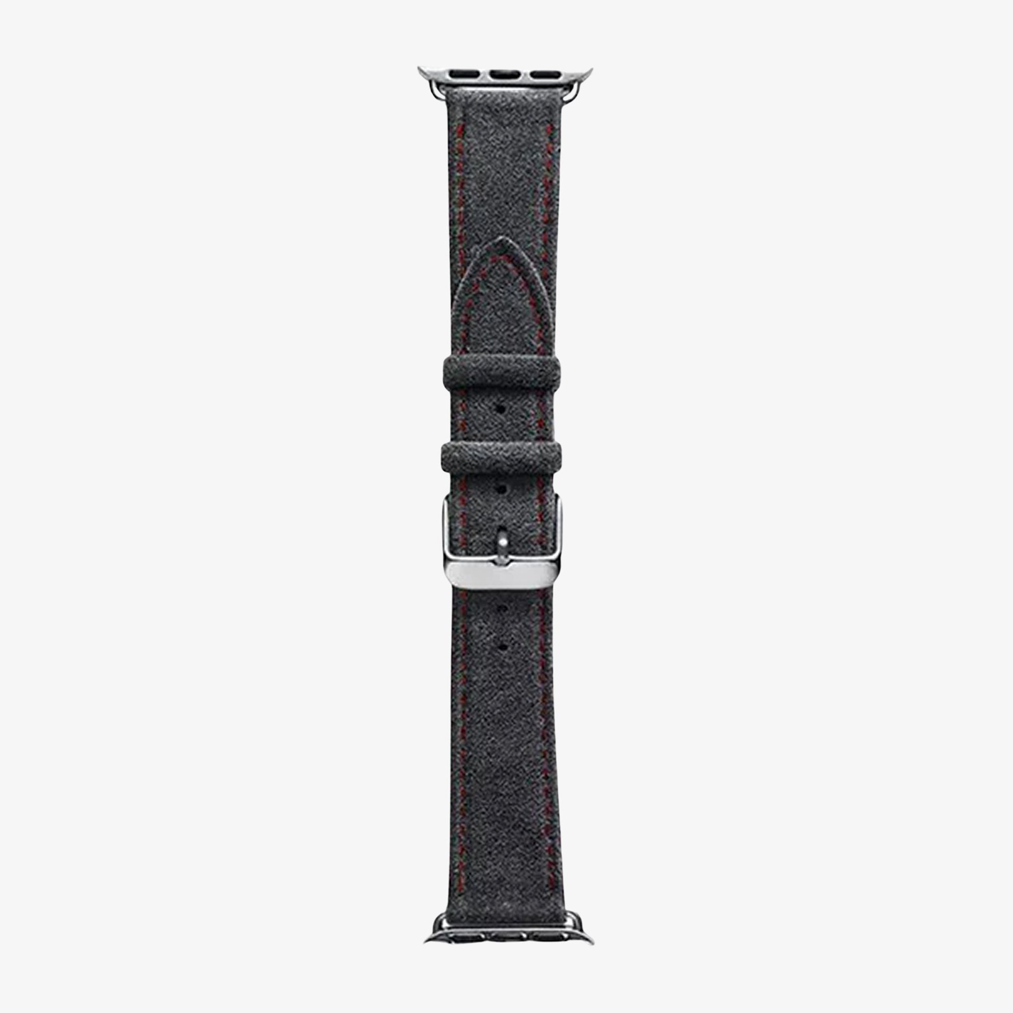 Alcantara Apple Watch Band With Buckle - Space Grey With Red Stitching - 38/40/41/42mm
