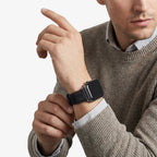 Alcantara Apple Watch Band With Buckle - Space Grey With Red Stitching - 42/44/45/46mm & Ultra (49mm)