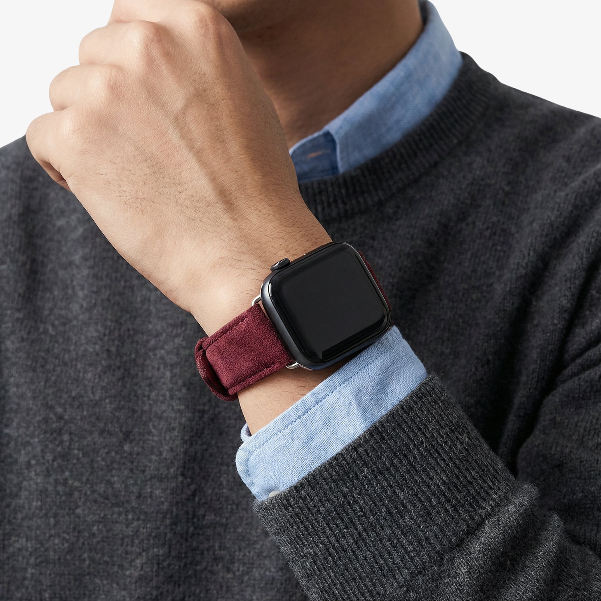 Alcantara Apple Watch Band With Buckle - Wine Red - 38/40/41/42mm