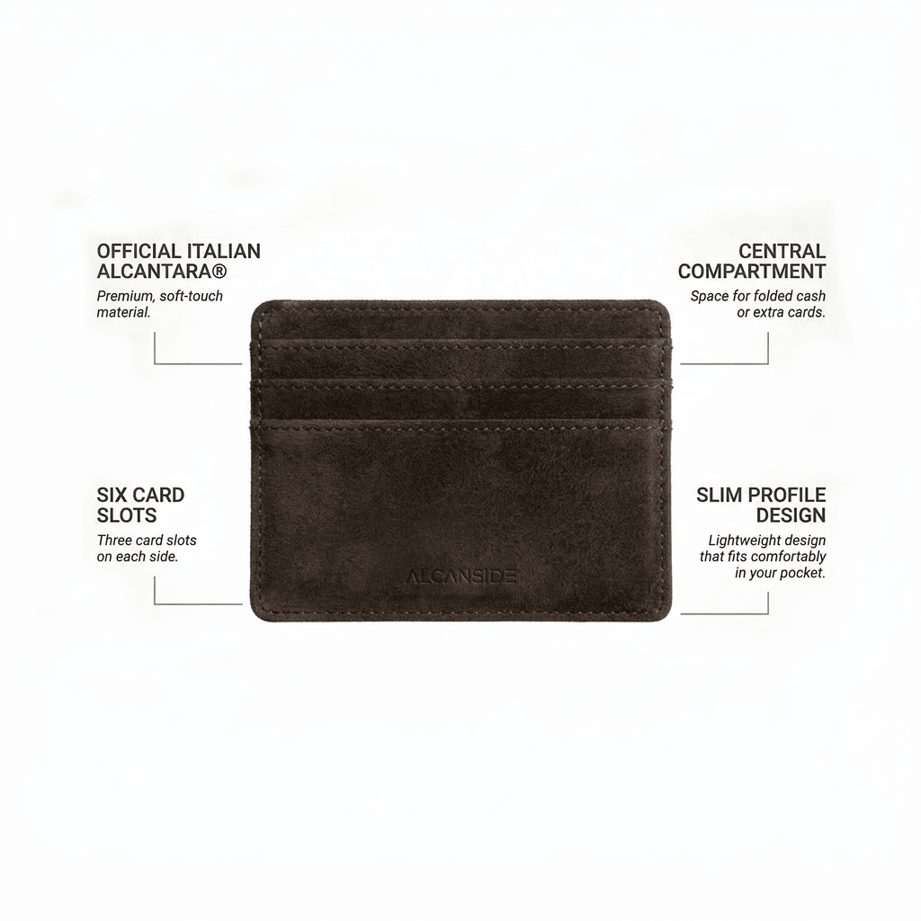 Alcantara Card Wallet - Chocolate Brown
