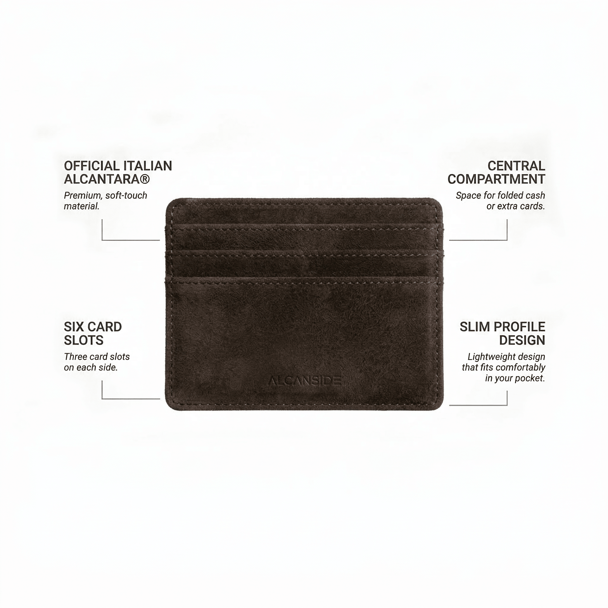 Alcantara Card Wallet - Chocolate Brown