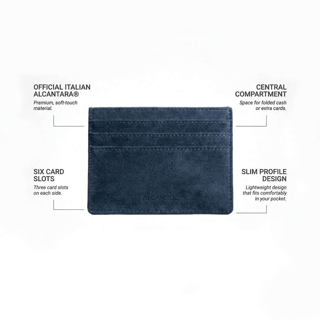 Alcantara Card Wallet - Navy Blue