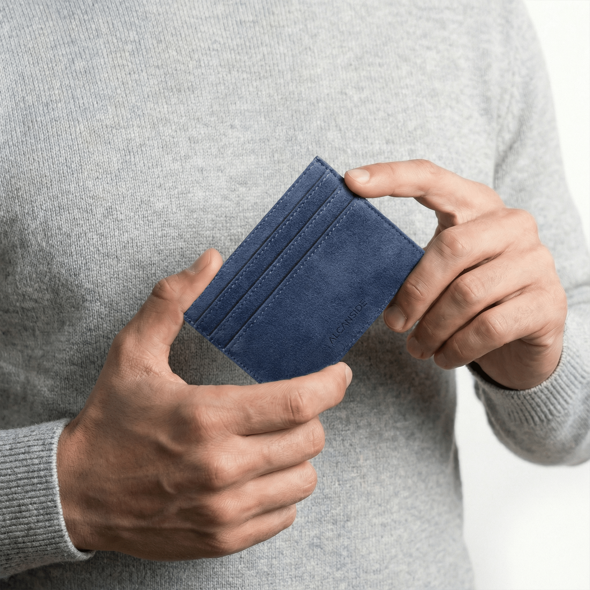 Alcantara Card Wallet - Ocean Blue