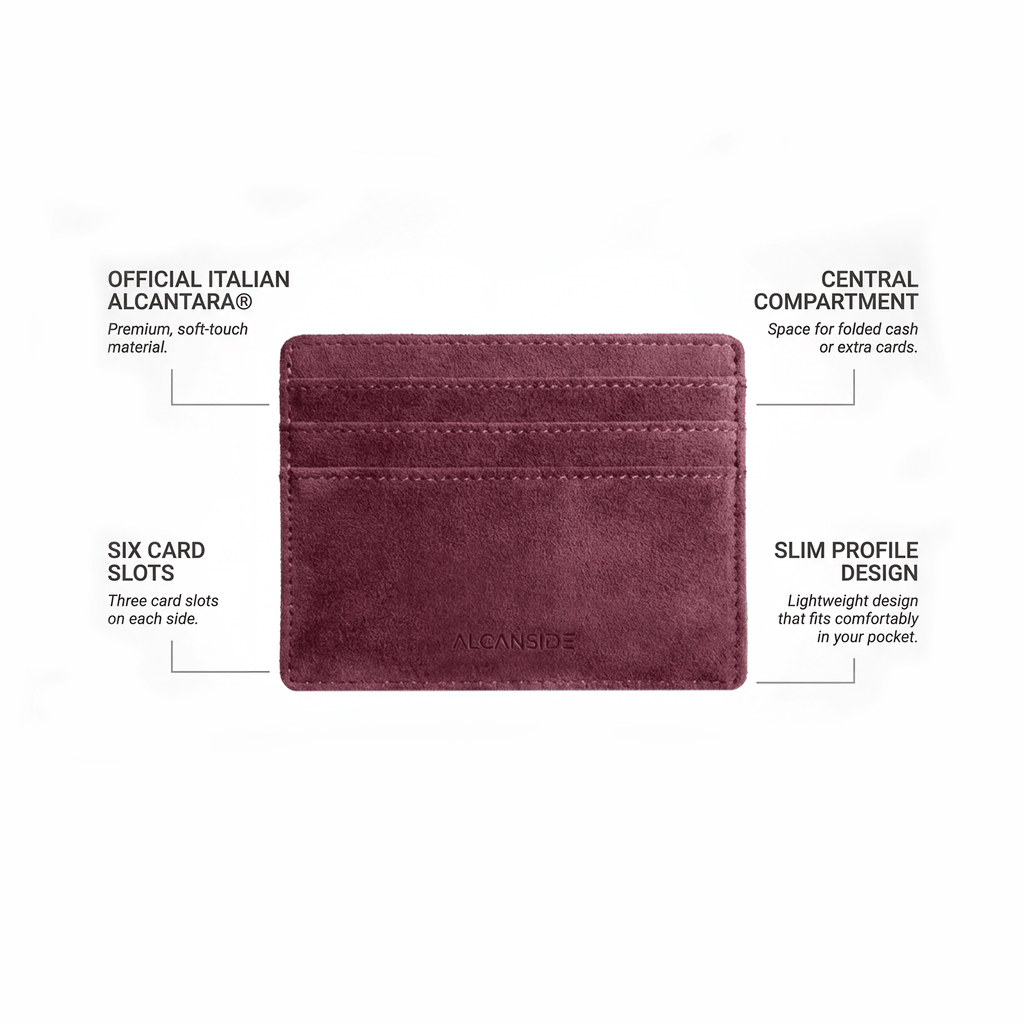 Alcantara Card Wallet - Wine Red