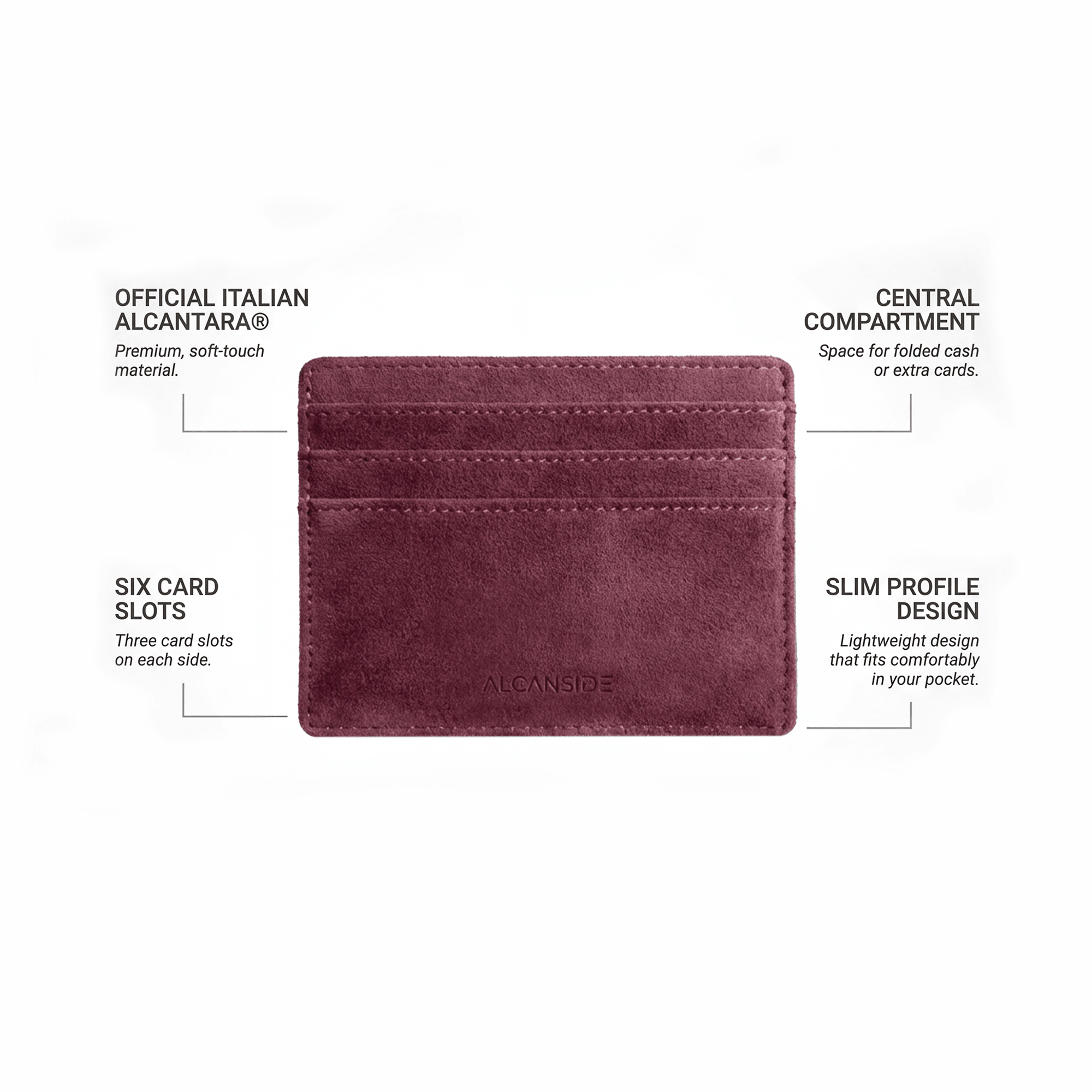 Alcantara Card Wallet - Wine Red