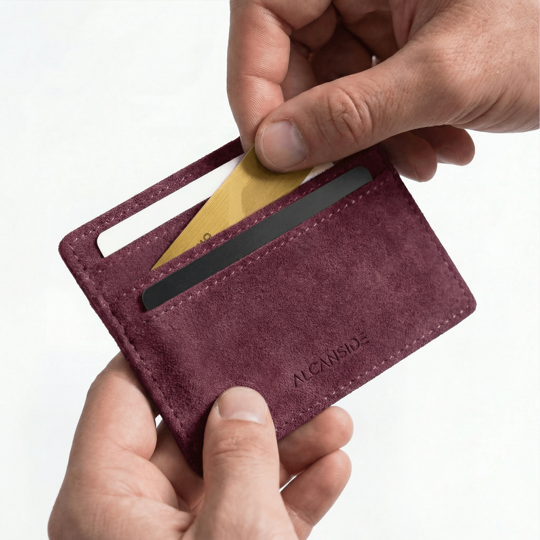 Alcantara Card Wallet - Wine Red
