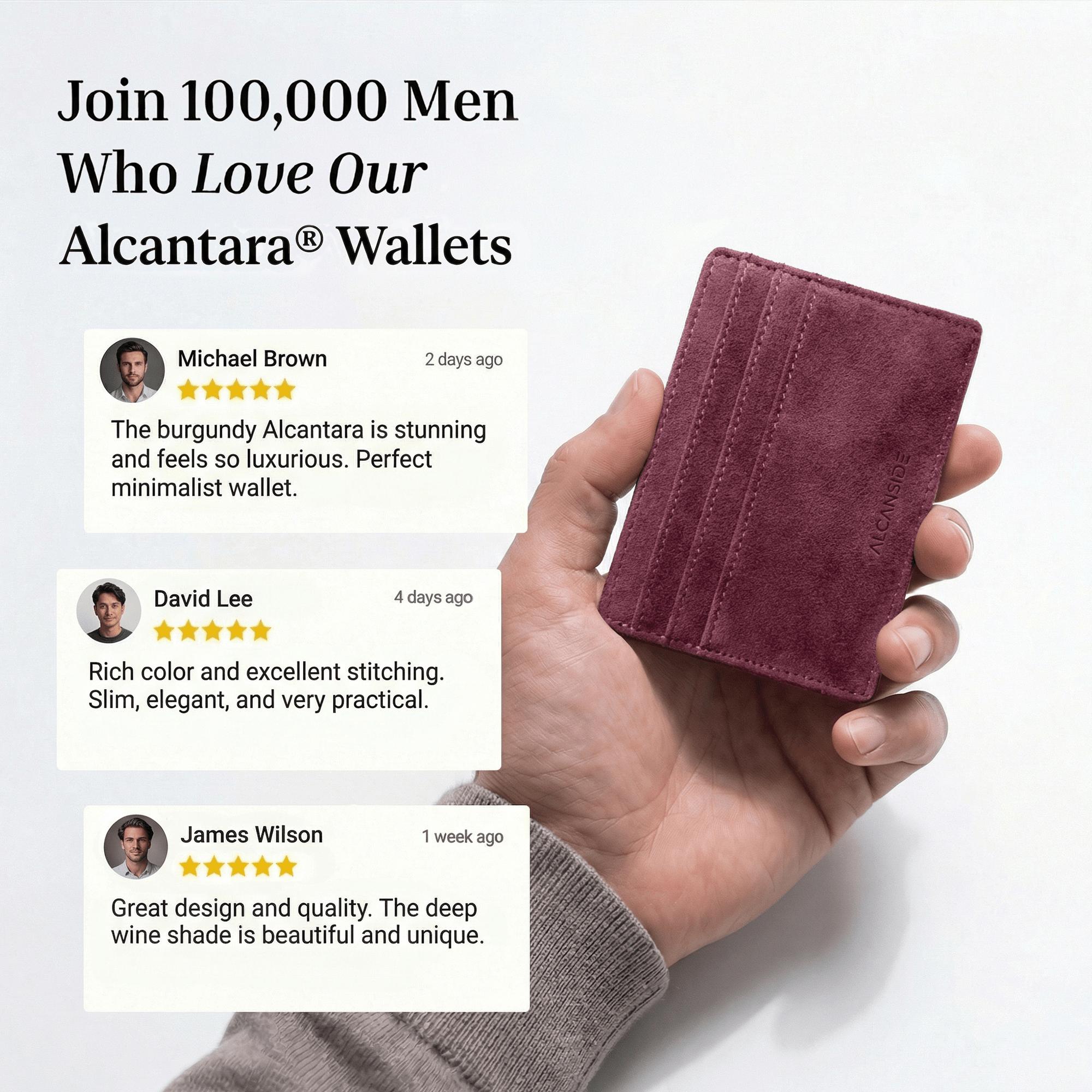 Alcantara Card Wallet - Wine Red