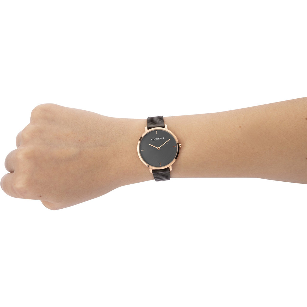 Accurist Ladies Black Rose Gold Watch
