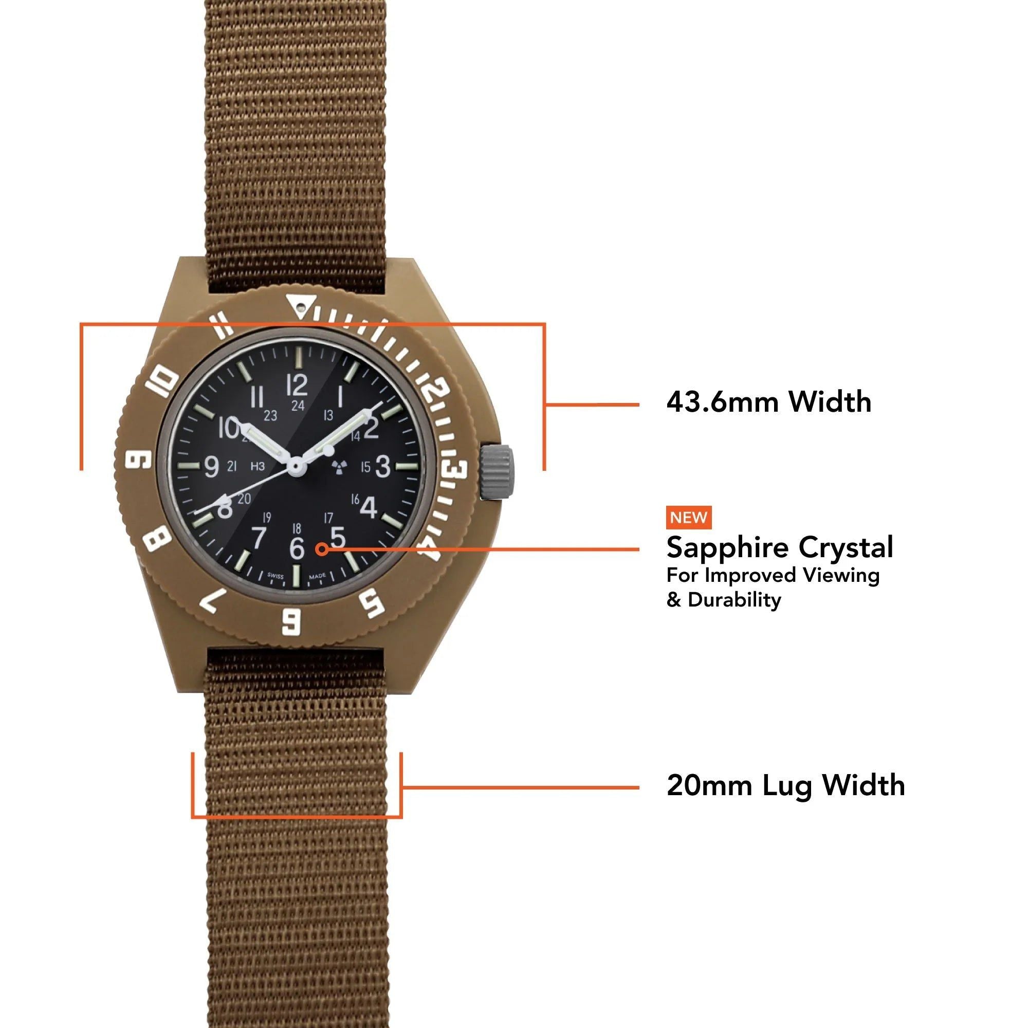Marathon Desert Tan Pilot's Navigator - 41mm  No Governments Markings Ballistic Nylon Desert Tan WW194001-S-DT-D