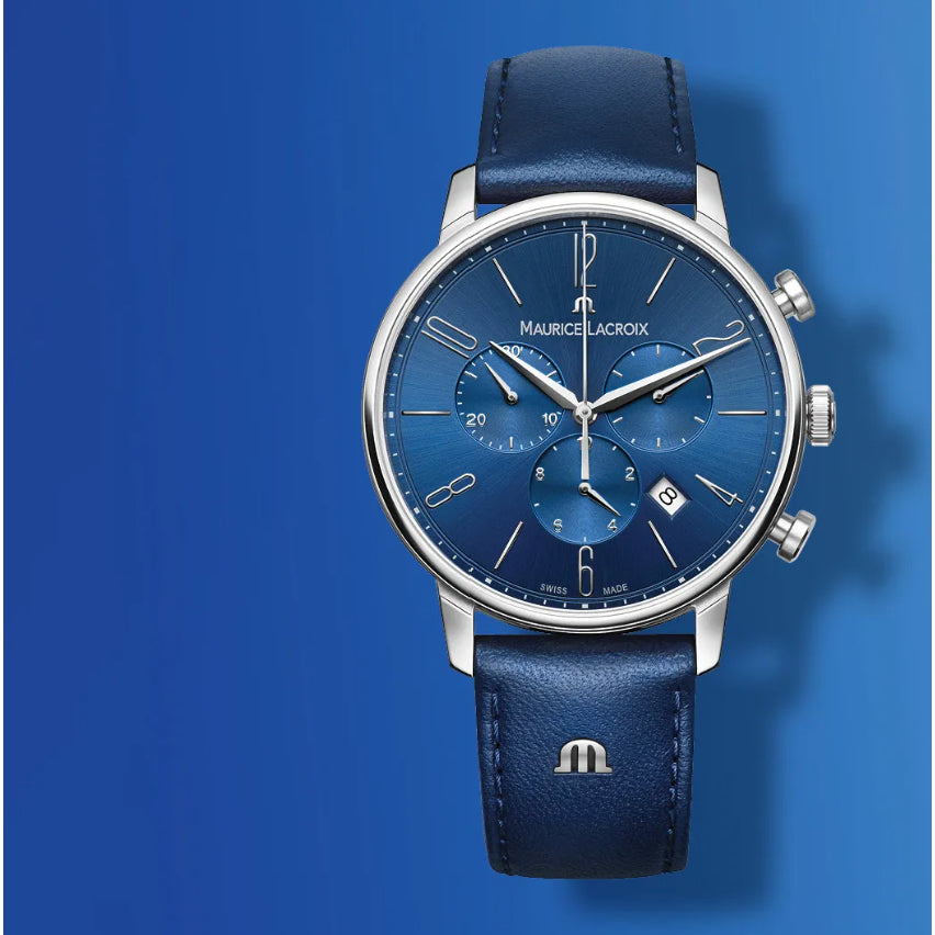 Maurice Lacroix Men's Blue Eliros Chronograph Leather Watch