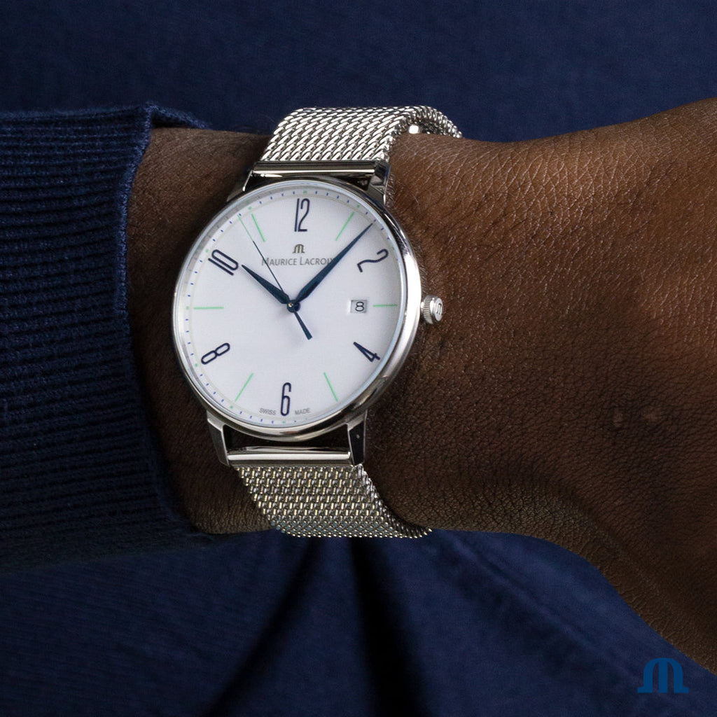 Maurice Lacroix Men's White Eliros Date Quartz Mesh Watch