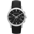 Mens City Men's Black Leather Strap Chronograph Silver 42mm Watch