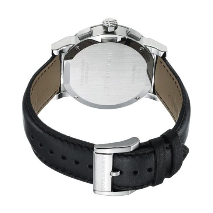 Mens City Men's Black Leather Strap Chronograph Silver 42mm Watch