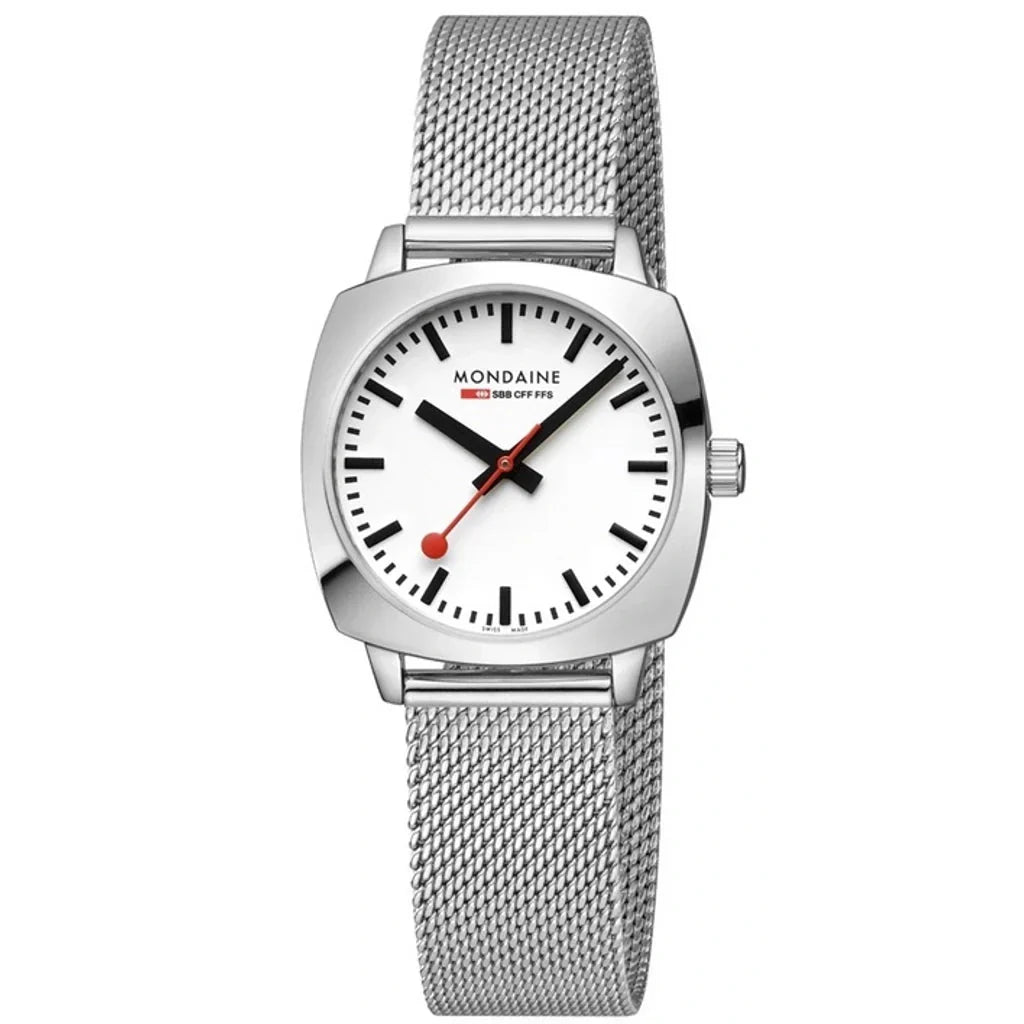 Mondaine Petite Cushion Square Ladies Silver Watch