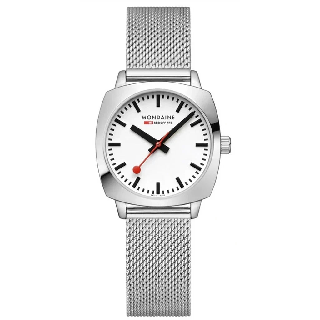 Mondaine Petite Cushion Square Ladies Silver Watch