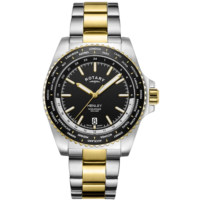 Rotary Henley World Timer Men's Two-Tone Watch