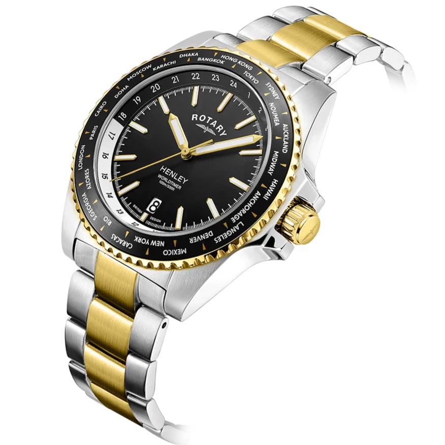 Rotary Henley World Timer Men's Two-Tone Watch