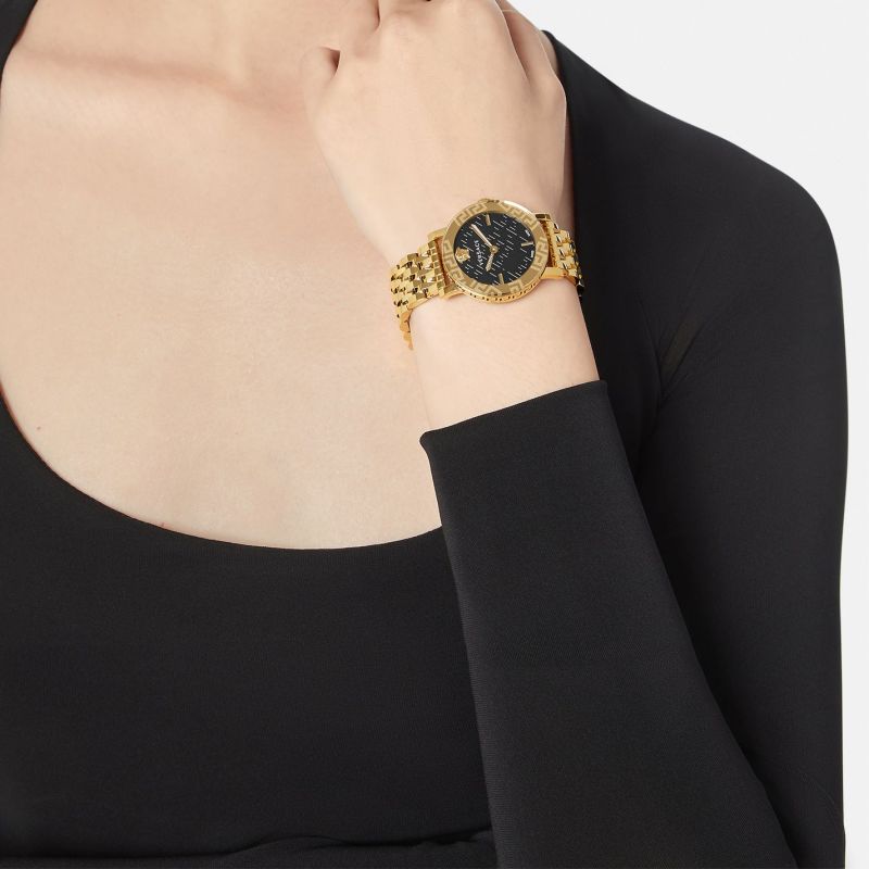 Versace Greca Glass Ladies Gold Watch