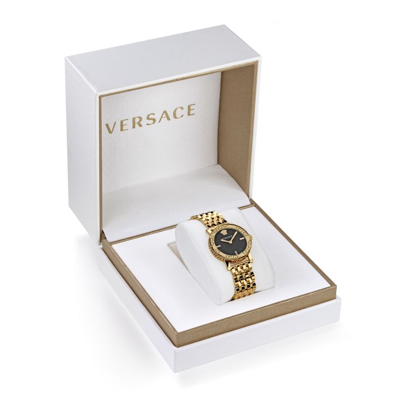 Versace Greca Glass Ladies Gold Watch