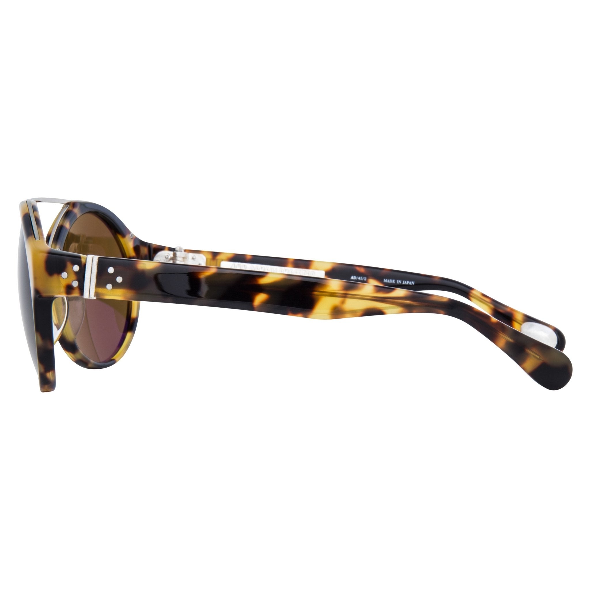 Ann Demeulemeester Sunglasses Round Tortoise Shell Titanium with Brown